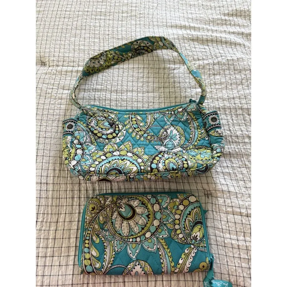 Vera Bradley Peacock floral small hobo bag and medium zip wallet retired pattern